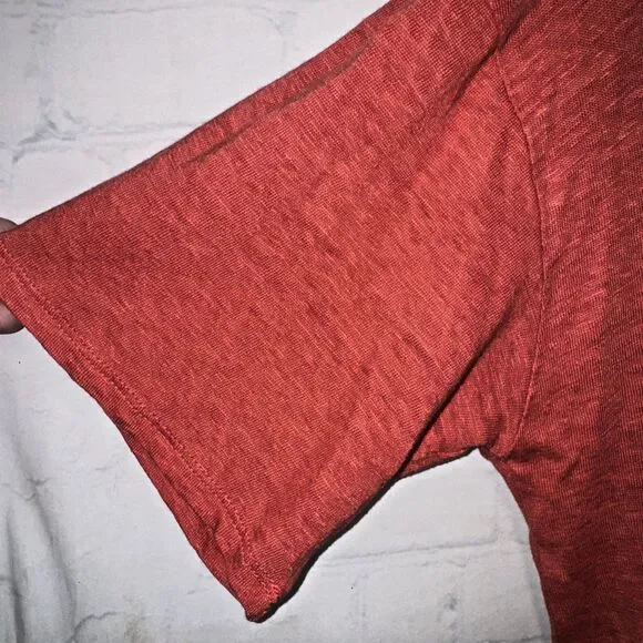 Tahari Coral Orange  V-Neck 100% Linen Oversized Short Sleeve Top Womans Medium - Picture 4 of 6